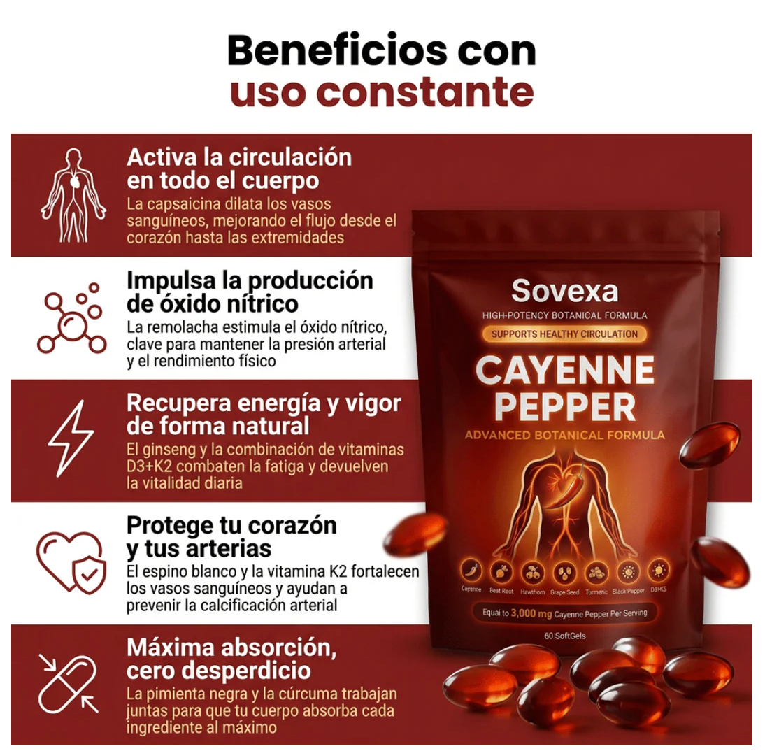 Sovexa Capsaicina Activa® en Softgels - Reactiva tu Circulación Natural