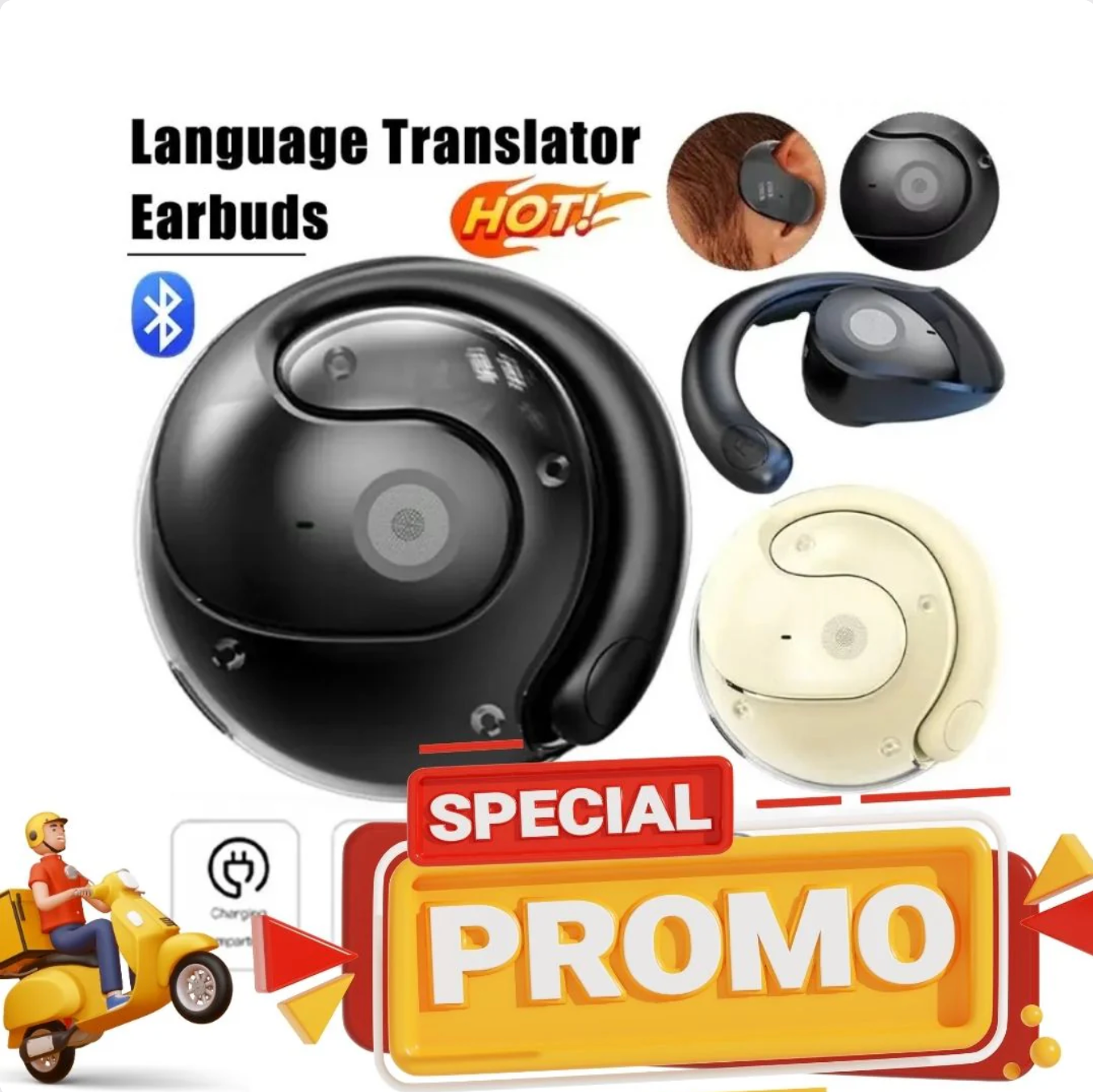 Auriculares traductores inteligentes: traducen hasta 75 idiomas en tiempo real, ideales para viajes, negocios y reuniones. Incluyen asistente de voz e intercomunicador.